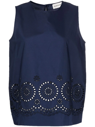 Shop P.a.r.o.s.h Broderie-anglaise Sleeveless Blouse In Blue