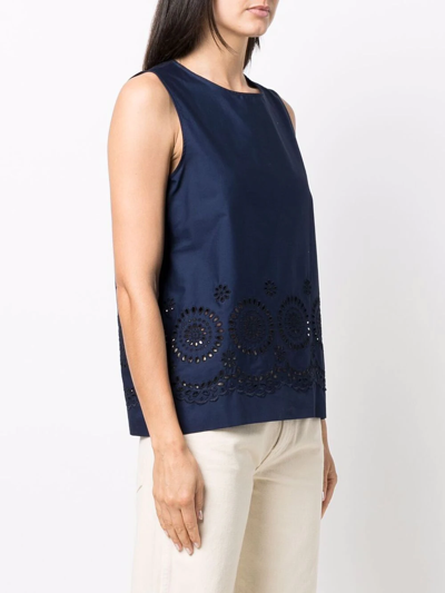 Shop P.a.r.o.s.h Broderie-anglaise Sleeveless Blouse In Blue