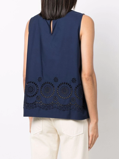 Shop P.a.r.o.s.h Broderie-anglaise Sleeveless Blouse In Blue