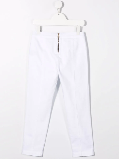 Shop Balmain Button-detail Straight Trousers In White