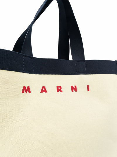 Shop Marni Logo-print Tote Bag In Neutrals