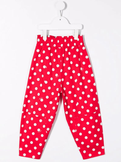 Shop Monnalisa Polka-dot Straight-leg Trousers In Red
