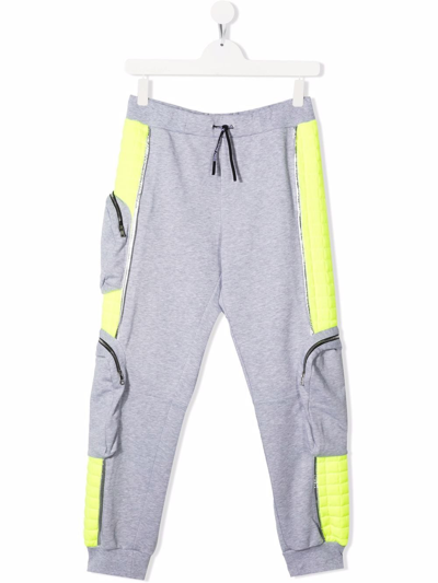 Shop Balmain Teen Panelled Track Pants In Grey