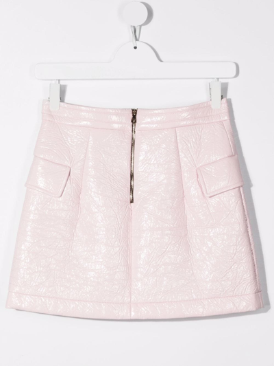 Shop Balmain Teen Vinyl-look Wrap Skirt In Pink