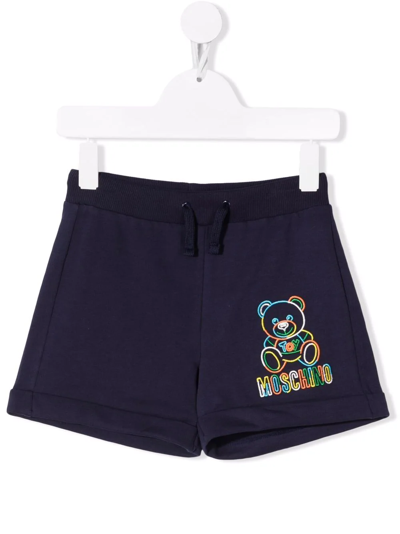 Shop Moschino Teddy Bear-motif Track Shorts In Blue