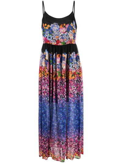 Shop Twinset Floral Print Long Dress In Blue