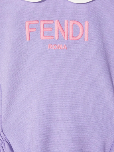Shop Fendi Logo-embroidered Flared Dress In Purple