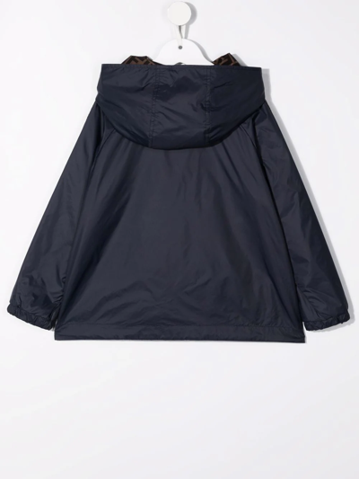 Shop Fendi Monogram-print Reversible Hooded Jacket In Blue