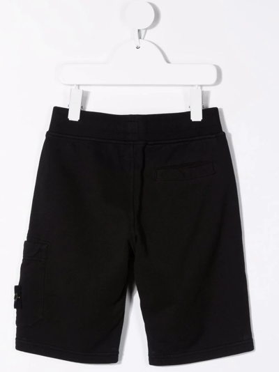 Shop Stone Island Junior Logo-patch Cotton Track Shorts In Black