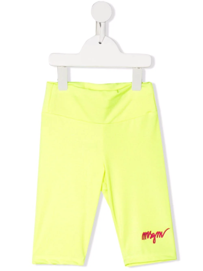 Shop Msgm Logo Embroidered Leggings In Yellow