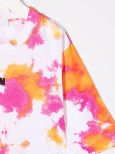 Msgm Kids White T-shirt With Logo And Tie Dye Print In White