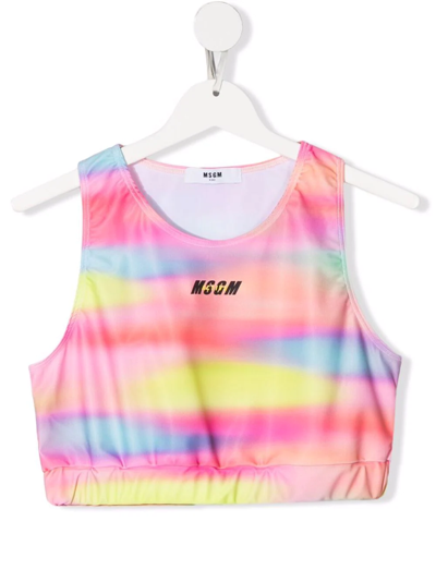 Shop Msgm Teen Tie-dye Logo Sports Bra In Pink