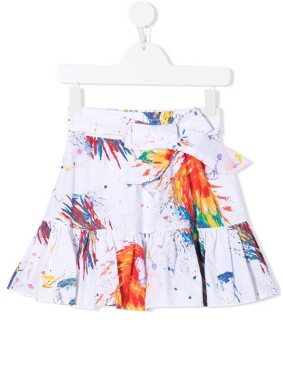 Shop Msgm Ruffled Paint-splatter Skirt In White