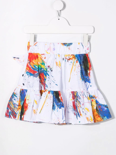 Shop Msgm Ruffled Paint-splatter Skirt In White