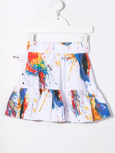 Msgm Wide Skirt With Paint Splash Print In White