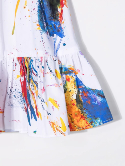 Shop Msgm Ruffled Paint-splatter Skirt In White