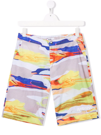 Shop Msgm Abstract Print Shorts In Grey