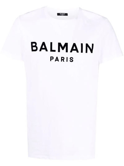 Shop Balmain Flocked-logo T-shirt In White