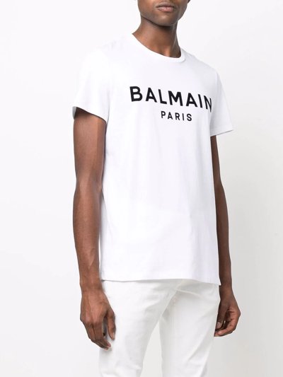 Shop Balmain Flocked-logo T-shirt In White