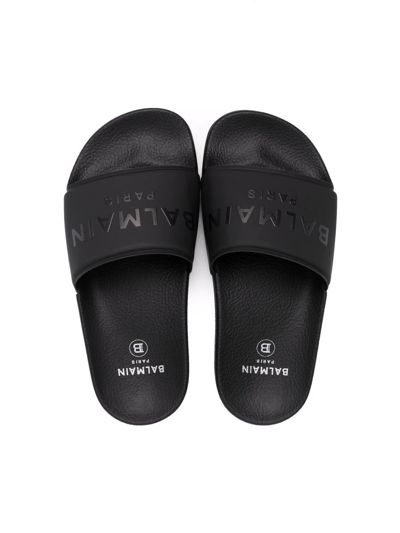 Shop Balmain Logo-print Sliders In Black