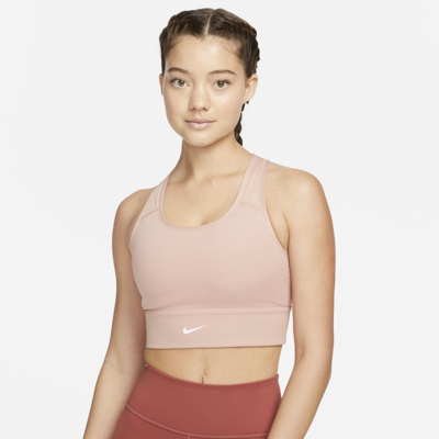 Shop Nike Women's Swoosh Medium-support 1-piece Padded Longline Sports Bra In Red