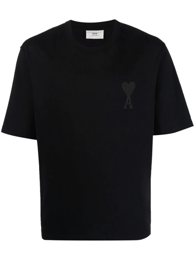 Shop Ami Alexandre Mattiussi Ami De Coeur Organic-cotton T-shirt In Black