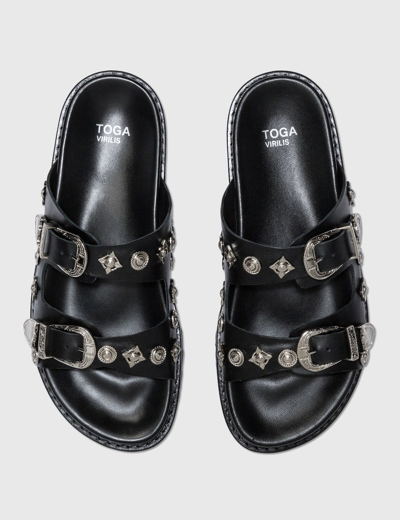Shop Toga Virilis Studded Leather Slides In Black
