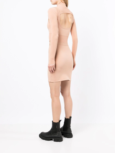 Shop Dion Lee Cut-out Detail Long-sleeve Dress In Brown