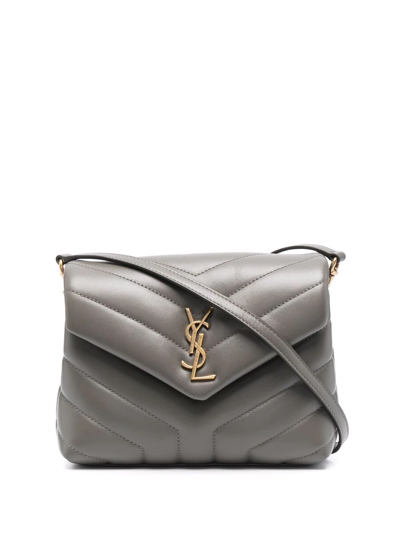 Shop Saint Laurent Loulou Toy Quilted Clutch Bag In Grey