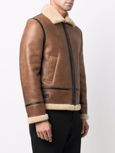 Shop Saint Laurent Shearling-collar Leather Jacket In Neutrals