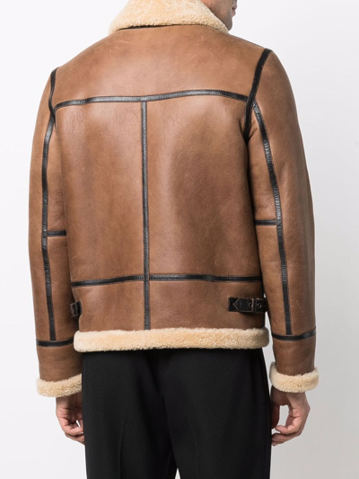 Shop Saint Laurent Shearling-collar Leather Jacket In Neutrals