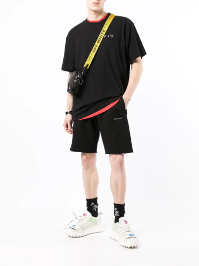 Shop Off-white Diag-stripe Cotton Shorts In Black