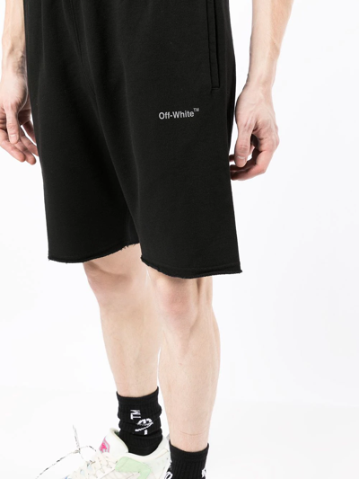 Shop Off-white Diag-stripe Cotton Shorts In Black