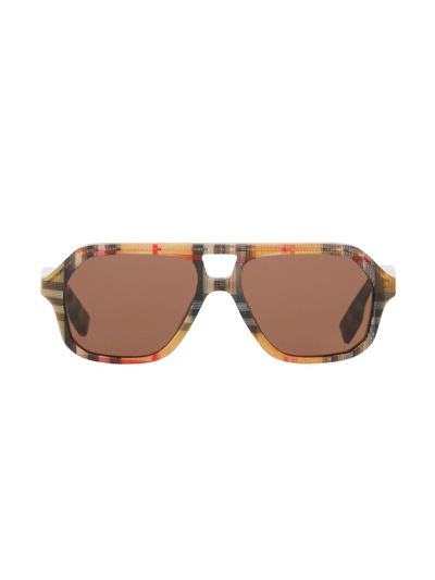 Shop Burberry Vintage-check Navigator-frame Sunglasses In Brown