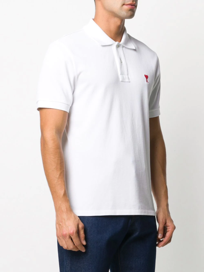 Shop Ami Alexandre Mattiussi Ami De Coeur Embroidered Polo Shirt In White