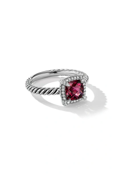 Shop David Yurman Petite Chatelaine® Pavé Bezel Ring With Semiprecious Stone And Diamonds In Silver Pave/ Red Garnet