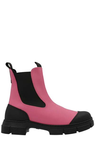 Shop Ganni Logo Detailed Chelsea Boots In Pink