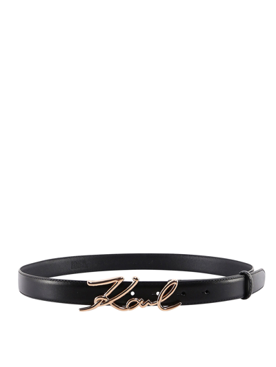 Shop Karl Lagerfeld Logo Plaque Buckle Belt In Black
