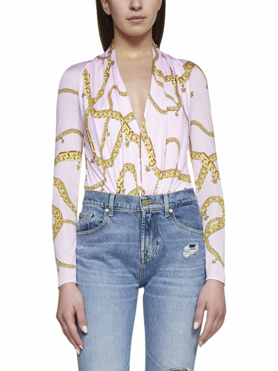 Shop Versace V-neck Chain Printed Blouse