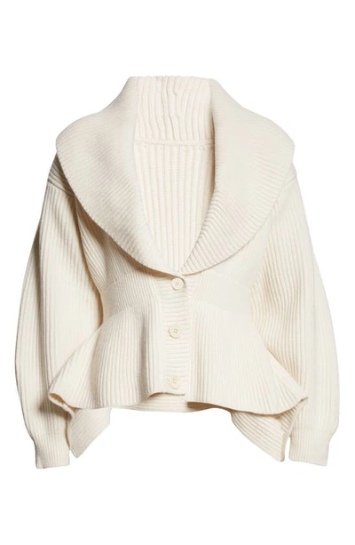 Shop Alaïa Peplum Wool & Cashmere Cardigan In Ivoire