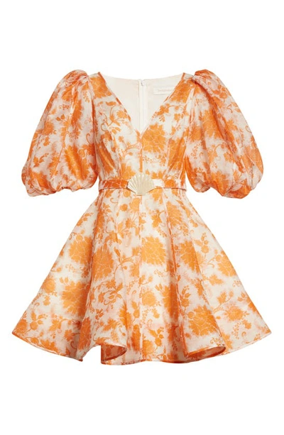 Zimmermann Postcard Belted Floral-print Linen And Silk-blend Mini Dress In  Orange Print | ModeSens