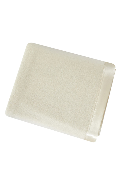 Melange Wool & Satin Trim Queen Blanket In Ivory