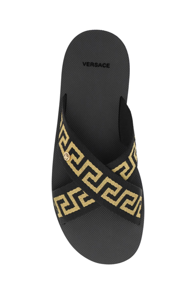 Shop Versace Criss-crossed Greca Ribbon Sandals In Mixed Colours