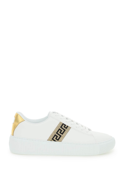 Shop Versace Leather Greca Sneakers In Mixed Colours