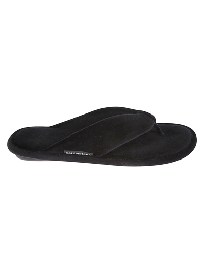 Shop Balenciaga New Velvet Soft Flat Sandals In Black