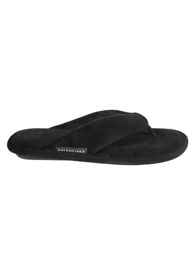 Shop Balenciaga New Velvet Soft Thong Flat Sandals In Black