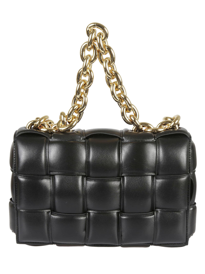 Shop Bottega Veneta Chain Cassette Shoulder Bag In Black/gold