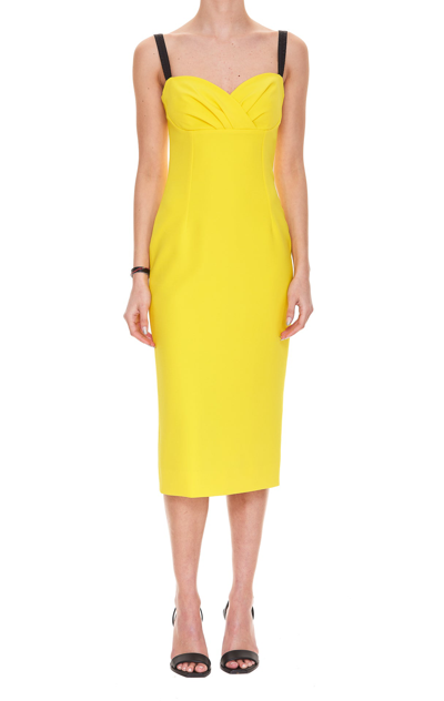 Shop Dolce & Gabbana Heart Neck Strapped Dress In Yellow