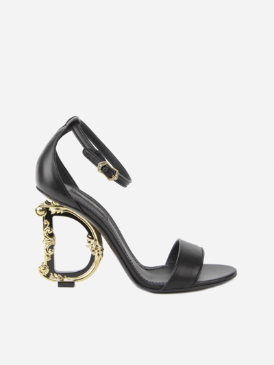 Shop Dolce & Gabbana Keira Sandals In Leather With Baroque Logo In Black