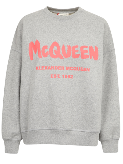 Shop Alexander Mcqueen Graffiti Logo Sweatshirt In Grey